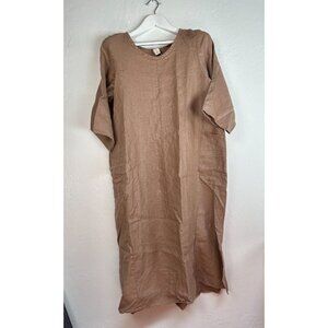 Tancredi & Morgen Women's Shift Midi Dress Side Slit Linen Brown Size Large XL